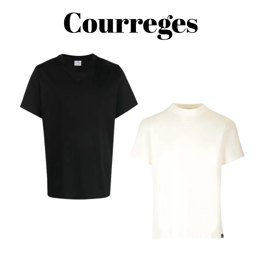 Courreges  |Plain Cotton Short Sleeves Logo T-Shirts