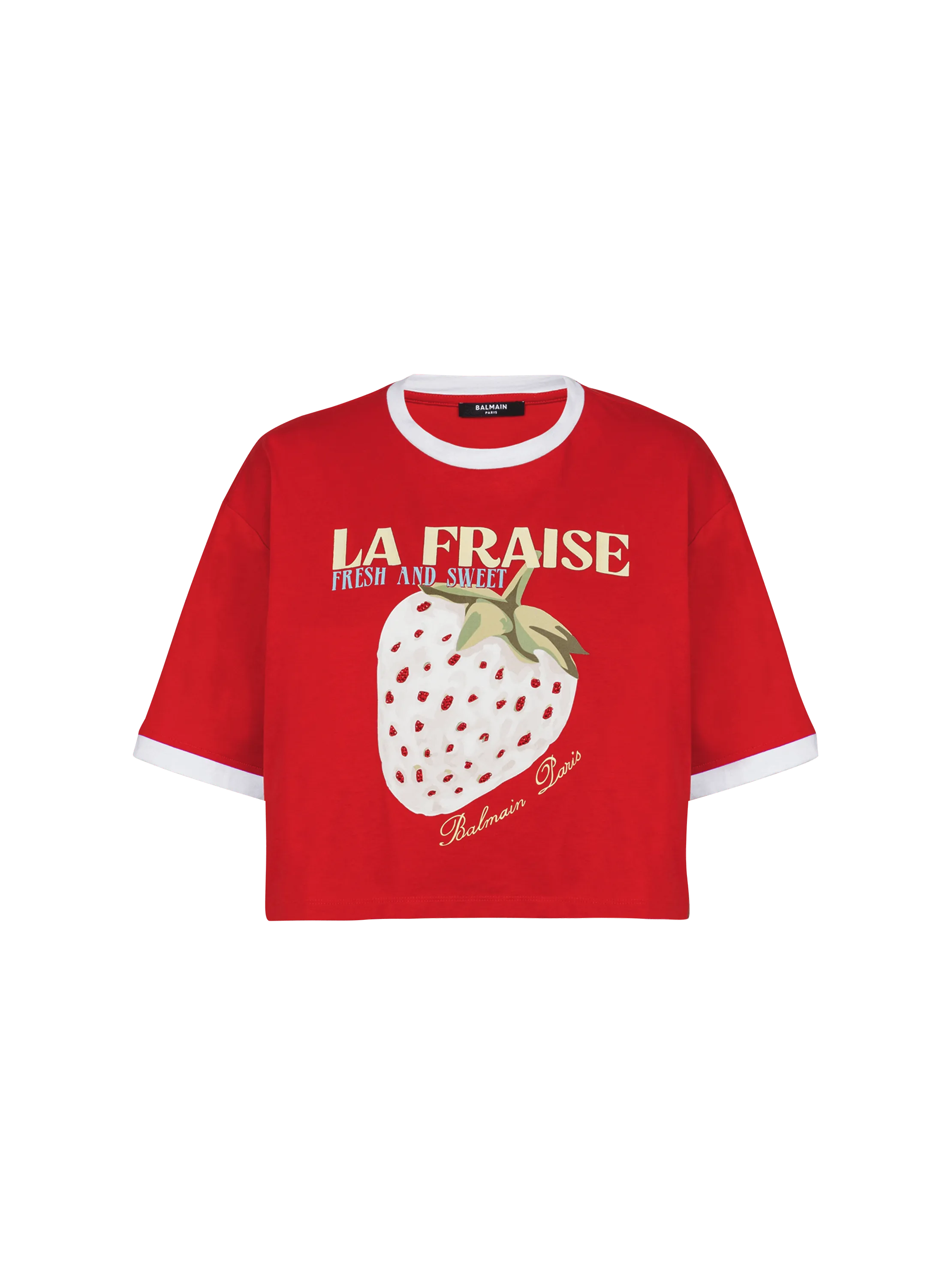 Cropped T-shirt with Balmain Strawberry print