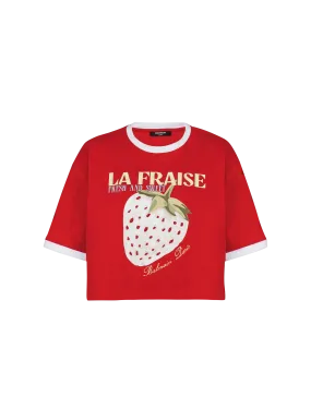 Cropped T-shirt with Balmain Strawberry print