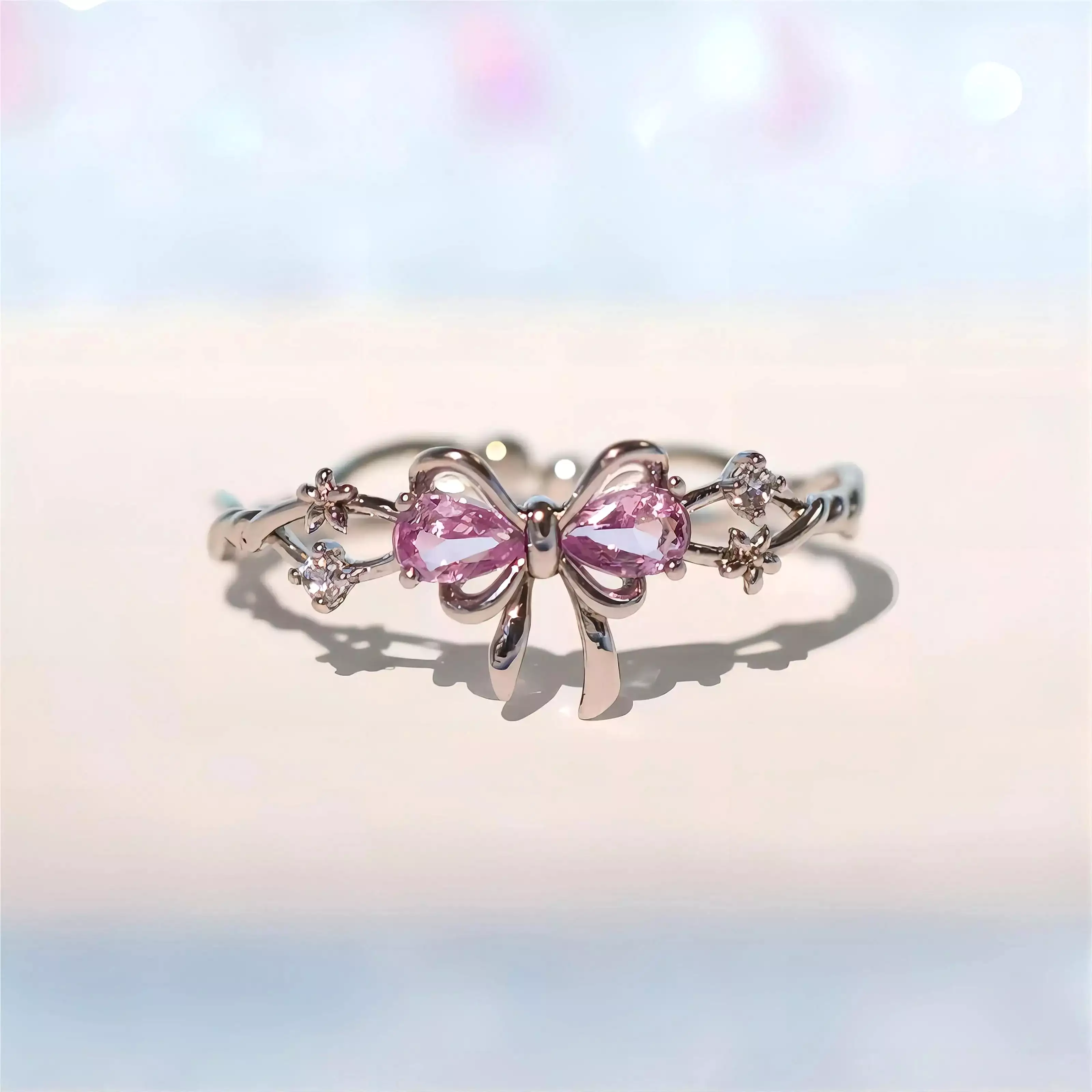 Crystal Floral Bowknot Ribbon Ring