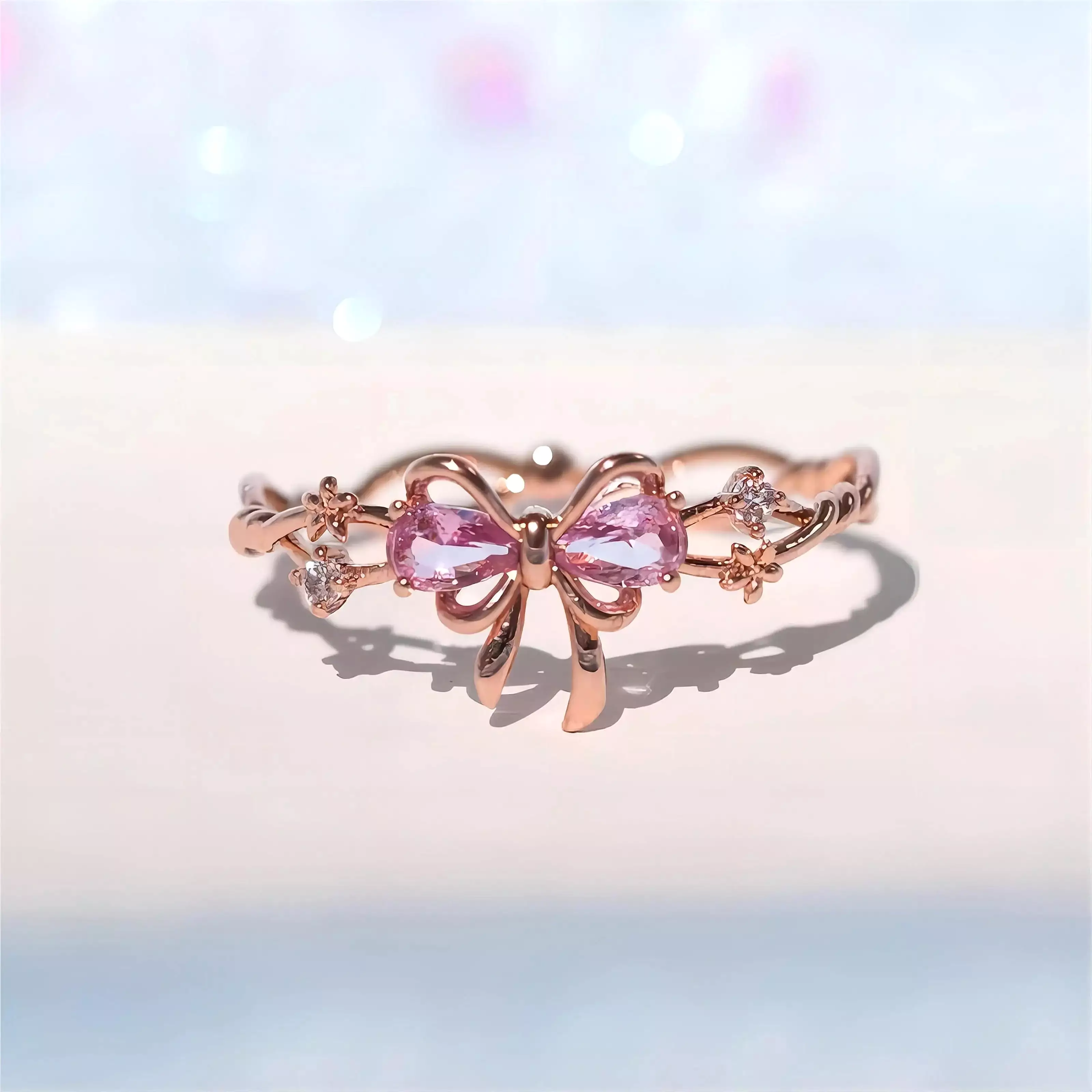 Crystal Floral Bowknot Ribbon Ring