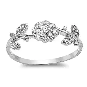 Cubic Zirconia Rose Sterling Silver Ring