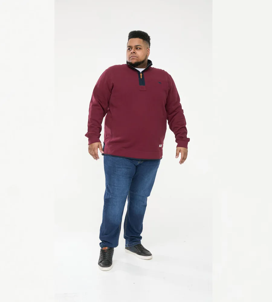 D555 Big Mens Burgundy Pique Fleece Sweatshirt With 1/4 Zip (HIRALDO)