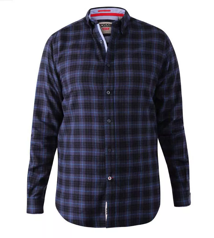 D555 Mens Blue Flannel Check Shirt With Long Sleeves (DOVERCOURT)