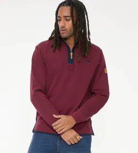 D555 Mens Burgundy Pique Fleece Sweatshirt With 1/4 Zip (HIRALDO)