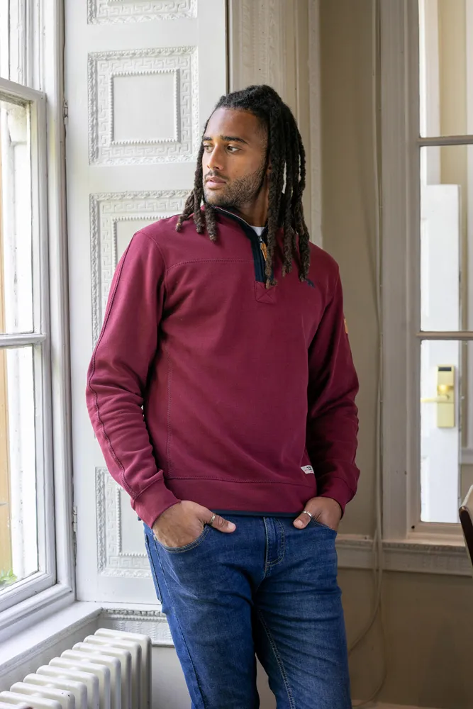 D555 Mens Burgundy Pique Fleece Sweatshirt With 1/4 Zip (HIRALDO)