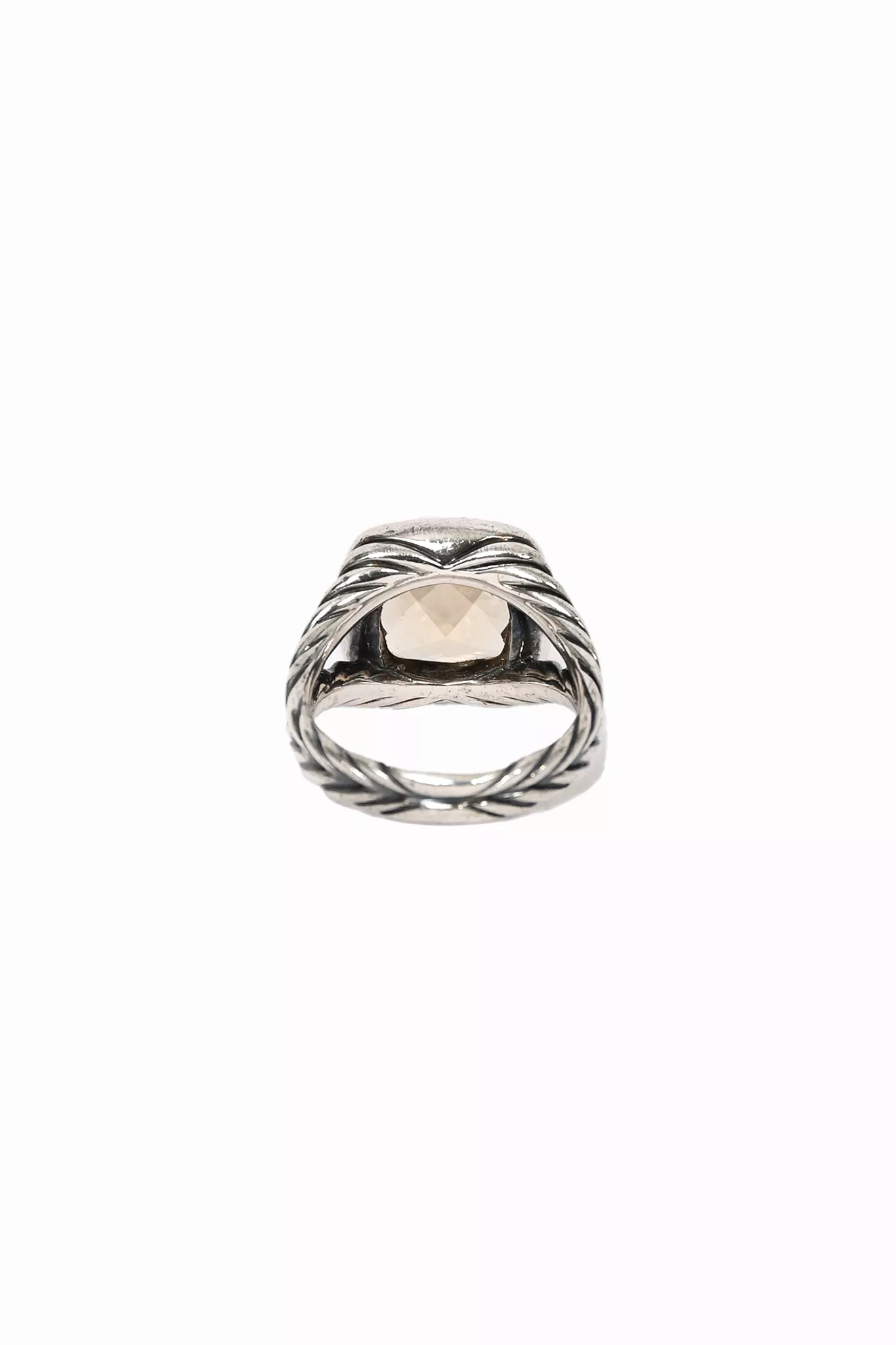 David Yurman Sterling Silver Champagne Citrine 11mm Albion Pave Diamond Cocktail Ring Size 8