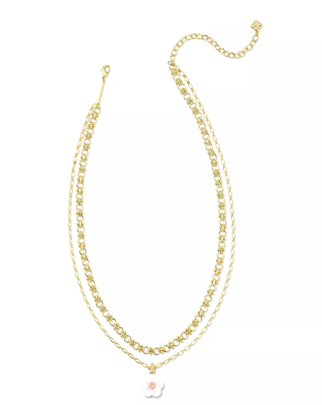 Deliah Gold Multi Strand Necklace in Iridescent Pink White Mix