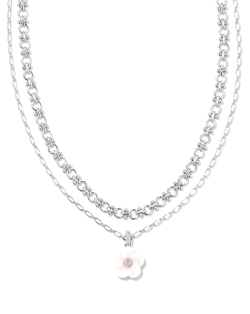 Deliah Silver Multi Strand Necklace in Iridescent Pink White Mix