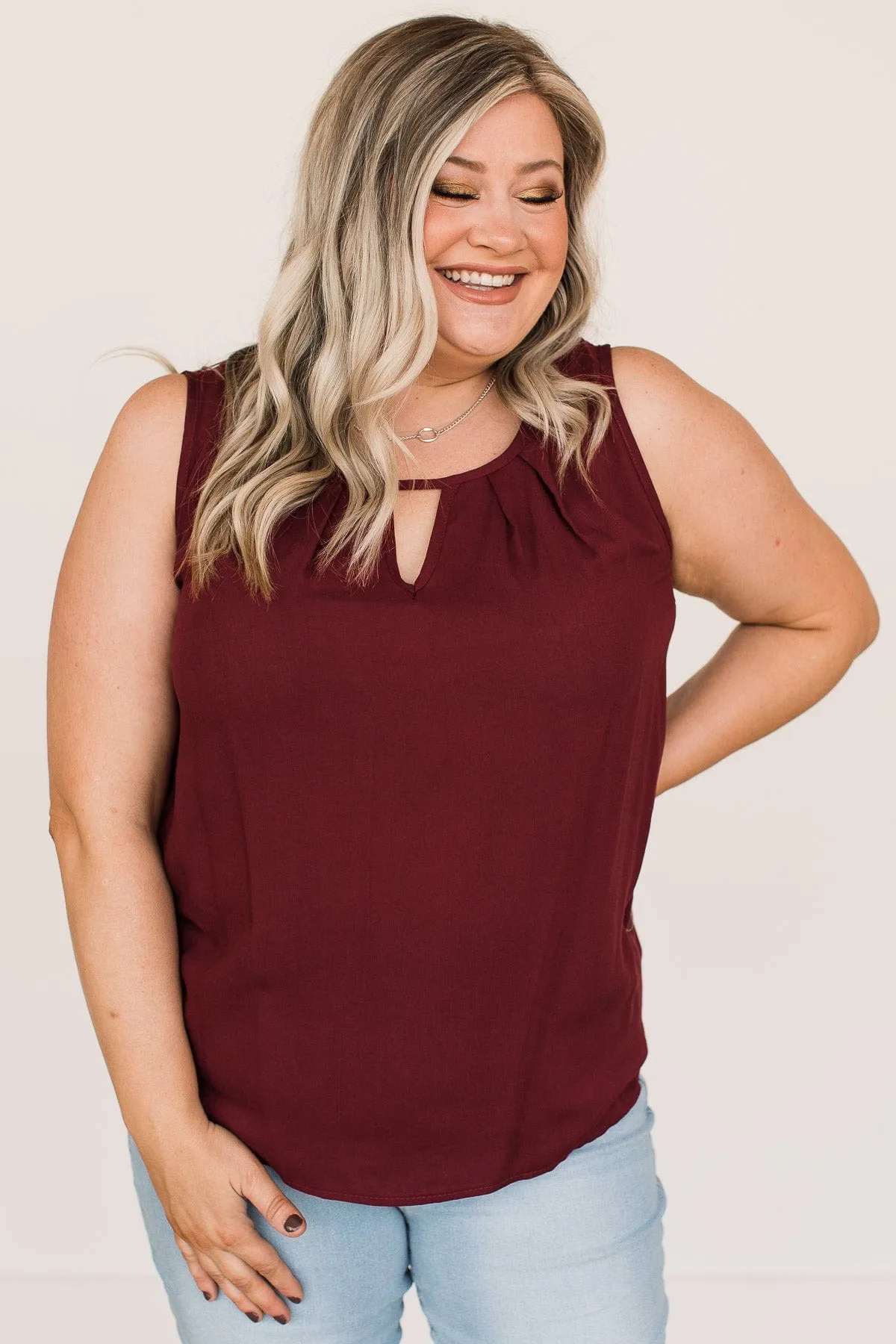 Do Your Best Pleated Tank Top- Burgundy