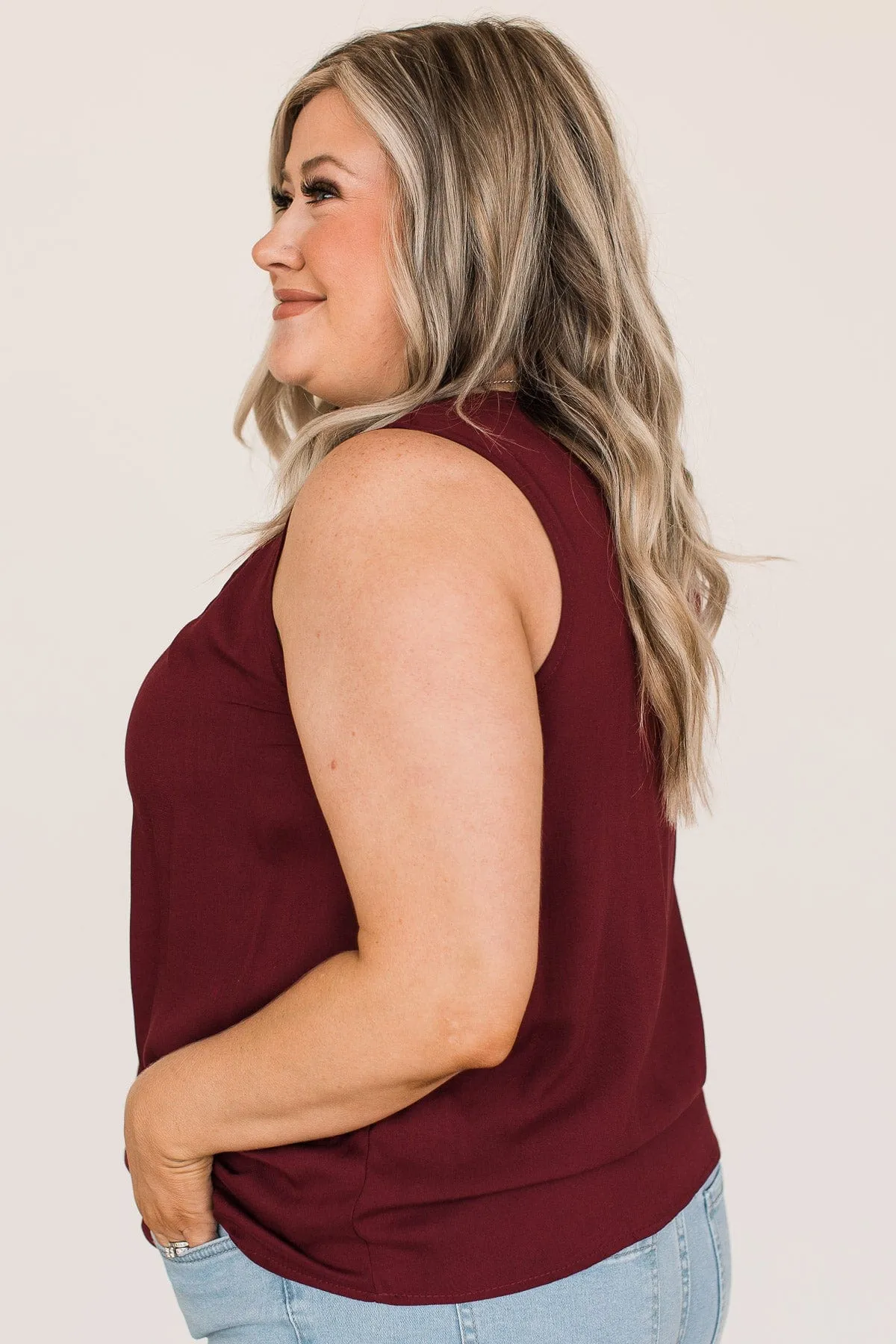 Do Your Best Pleated Tank Top- Burgundy