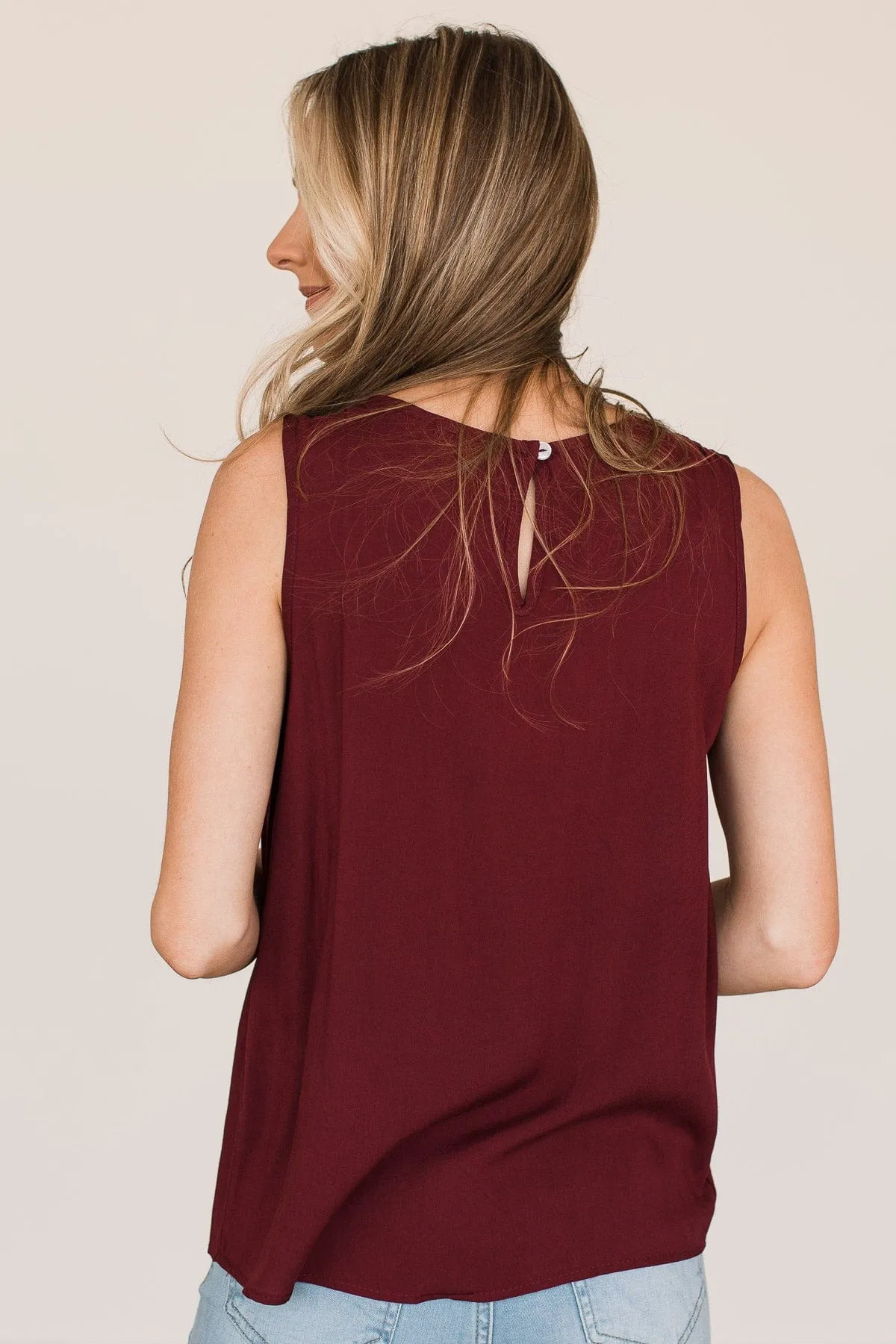 Do Your Best Pleated Tank Top- Burgundy