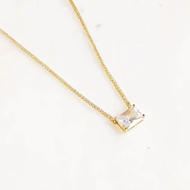 Emerald Cut Gemstone Solitaire Pendant Tennis Necklace (crystal clear, pink, emerald green)