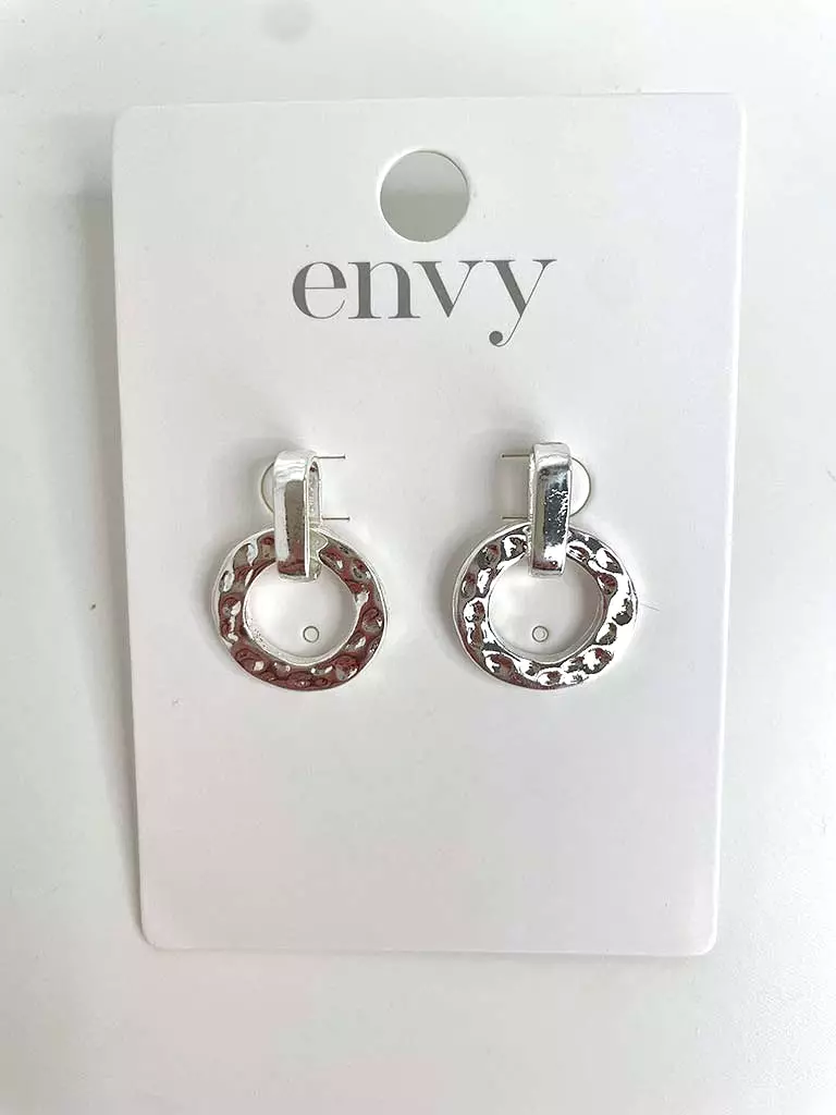 Envy Hammered Ring Drop Earrings - Silver