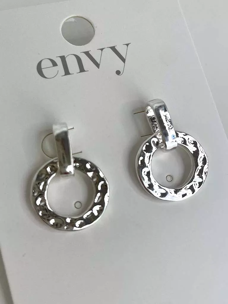 Envy Hammered Ring Drop Earrings - Silver