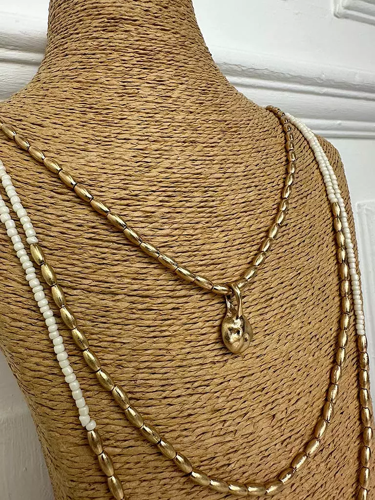 Envy Triple Strand Beaded Necklace - Ivory