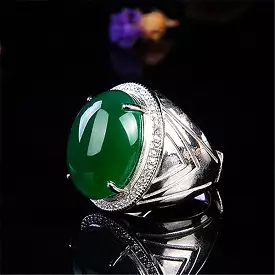 Fashion Domineering Green Chalcedony Ring Male Finger Accessories High-end 925 Silver Ring S4652217