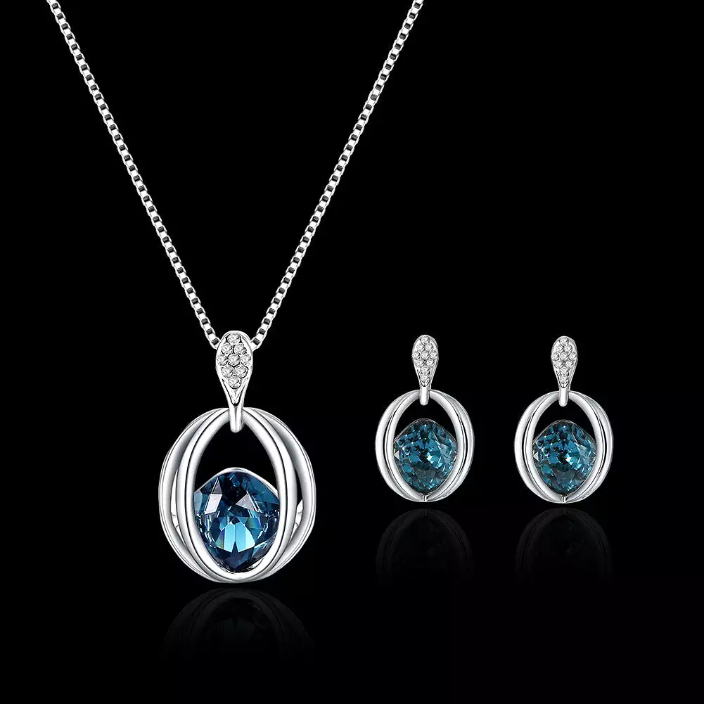 Fashion ladies crystal diamond earrings pendant necklace set