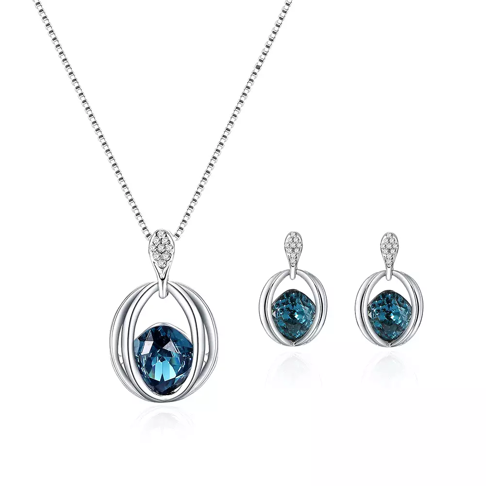 Fashion ladies crystal diamond earrings pendant necklace set