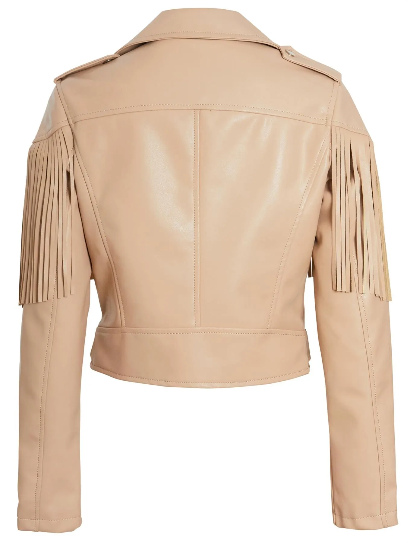 Faux leather Tassel Biker Jacket, Black, Beige, UK Sizes 8 to 14