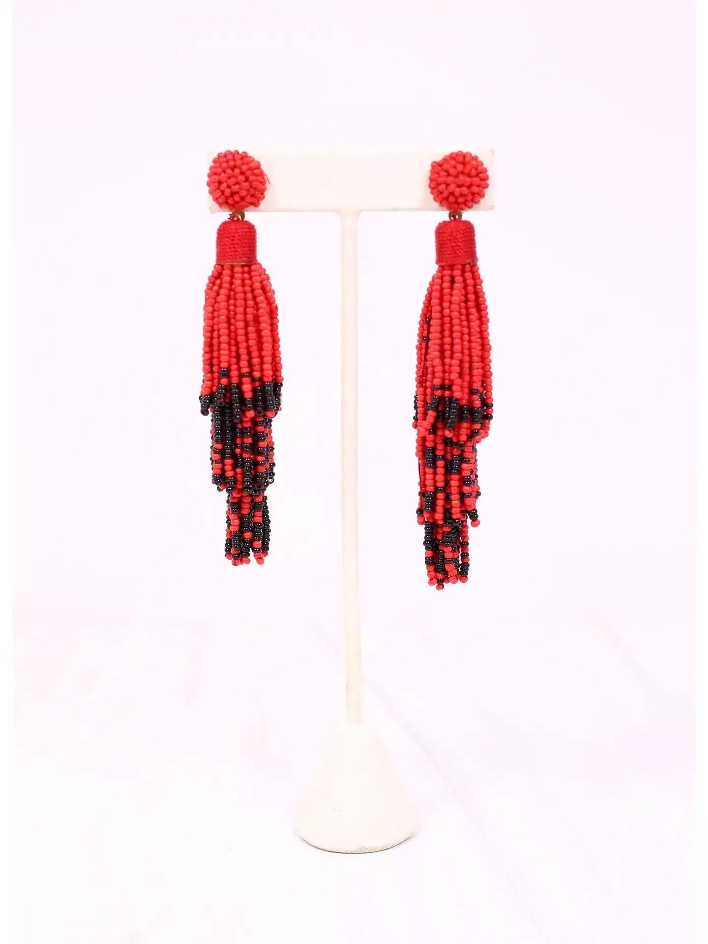 Felicite Beaded Tassel Earring Red Black