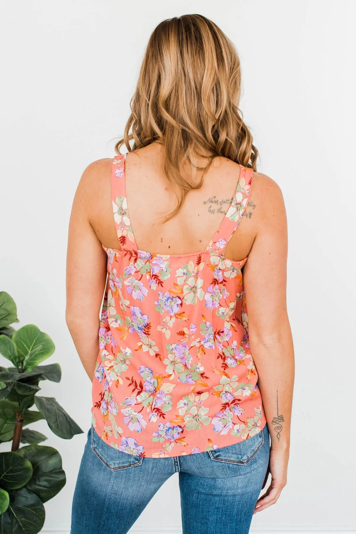 Floral Happiness Pleated Tank Top- Coral