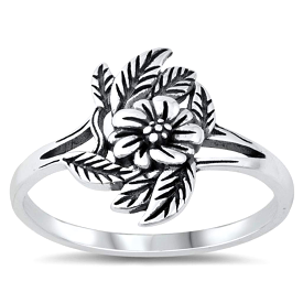 Flower and Leaves Sterling Silver Ring