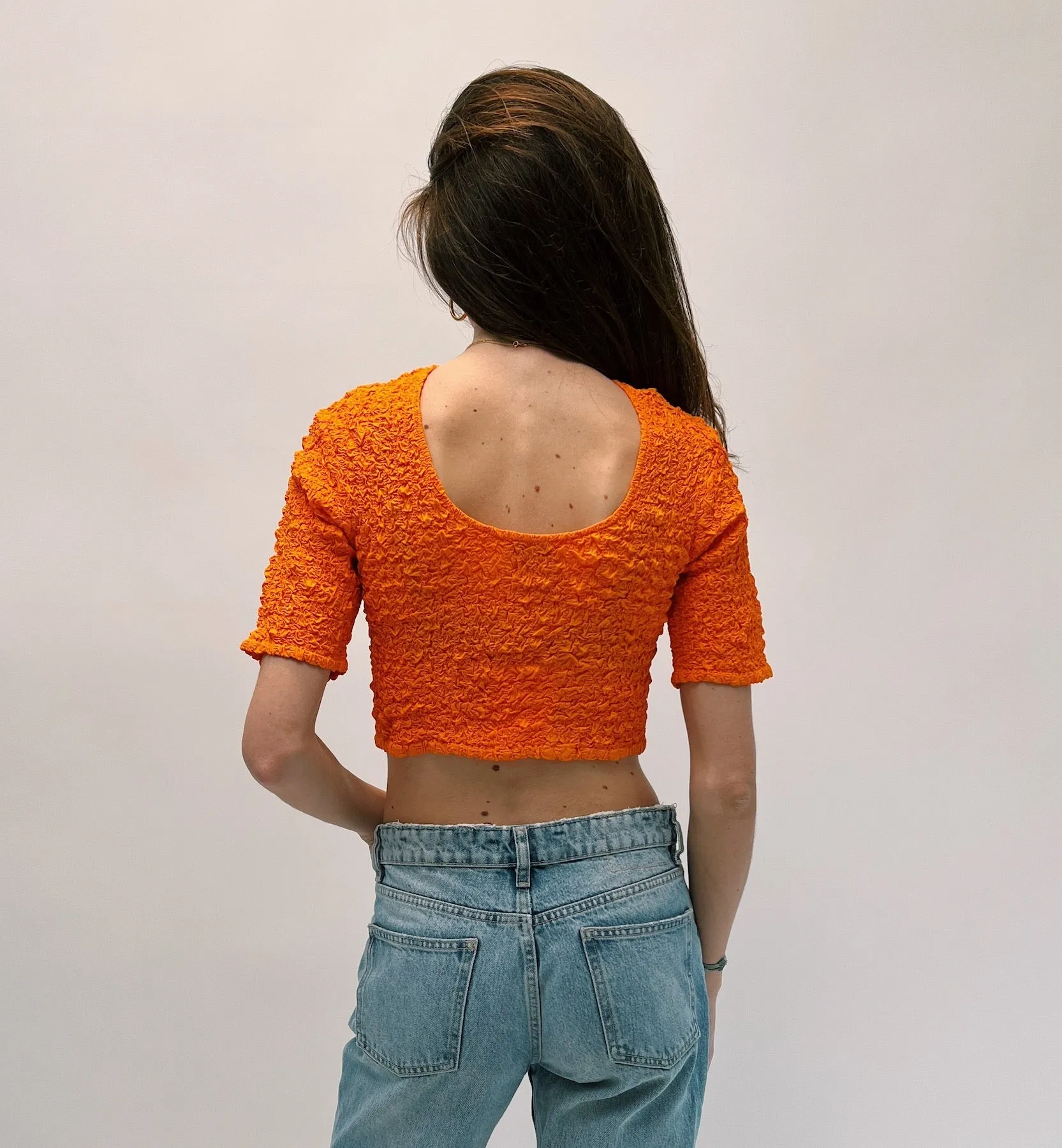 GANNI Vibrant Orange Cropped Smock Top