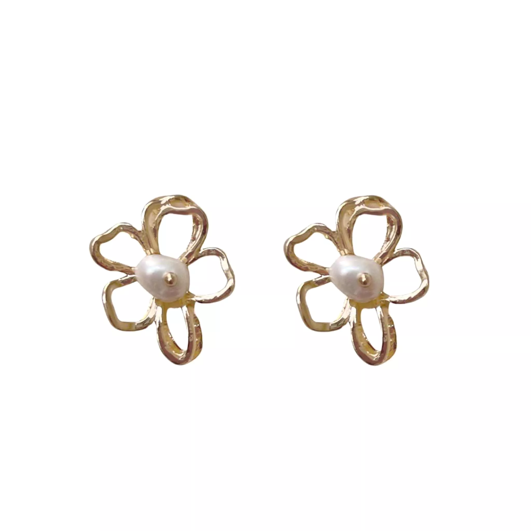 Gold Coloured Flower Studs with Pearls