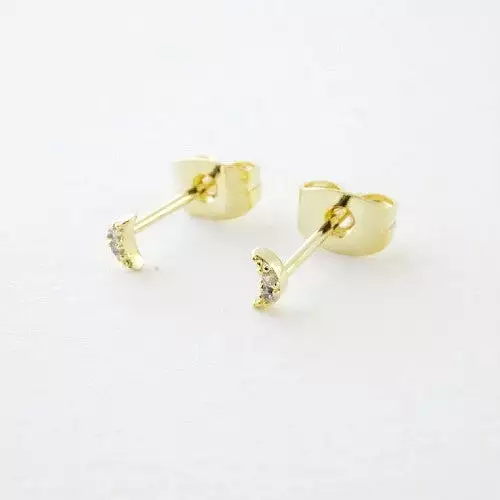 Gold Crystal Moon Studs