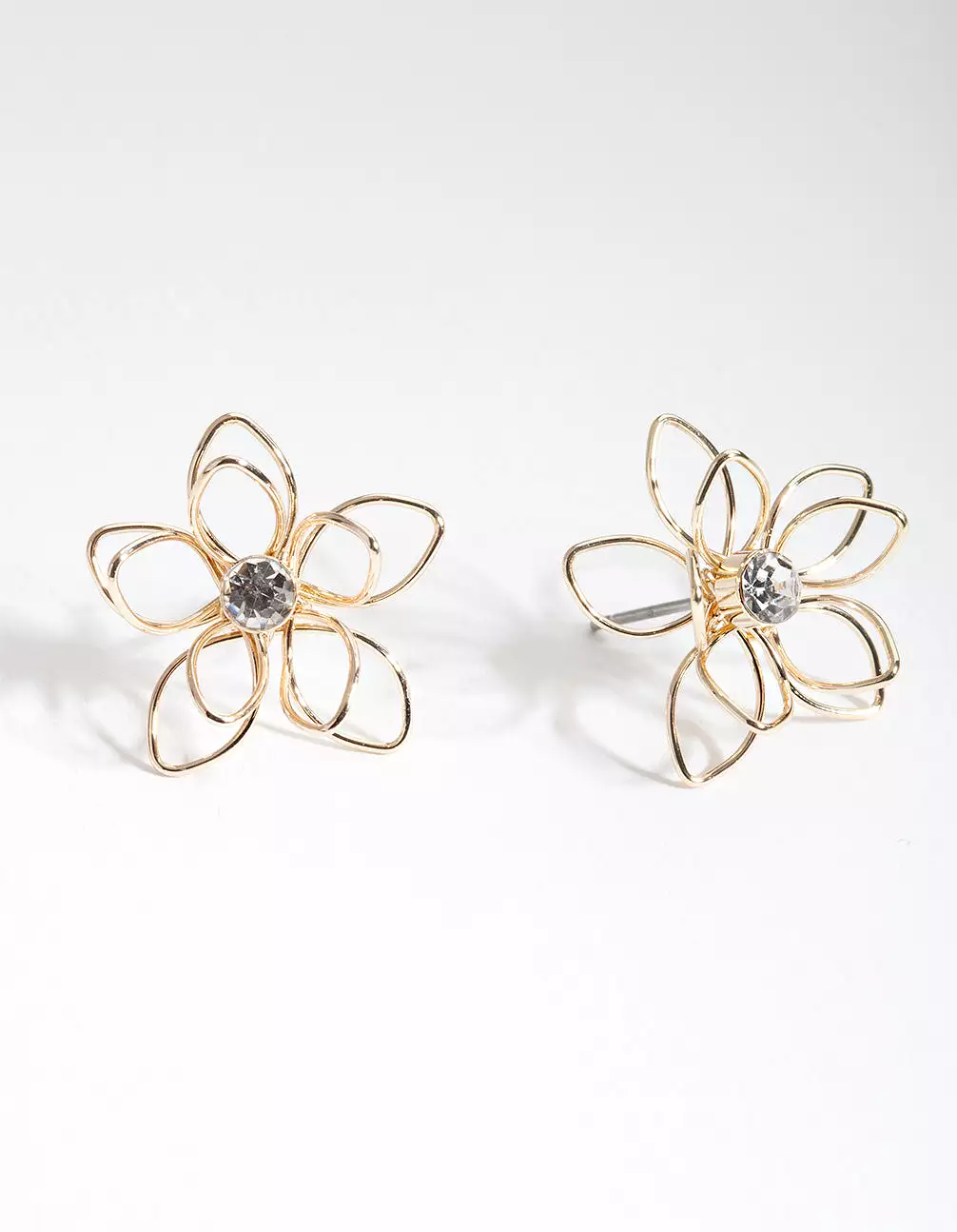 Gold Dainty Diamante Flower Earrings