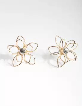 Gold Dainty Diamante Flower Earrings