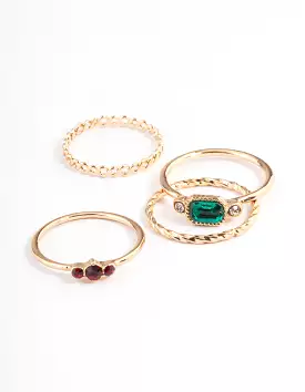 Gold Emerald & Round Stone Ring 5-Pack