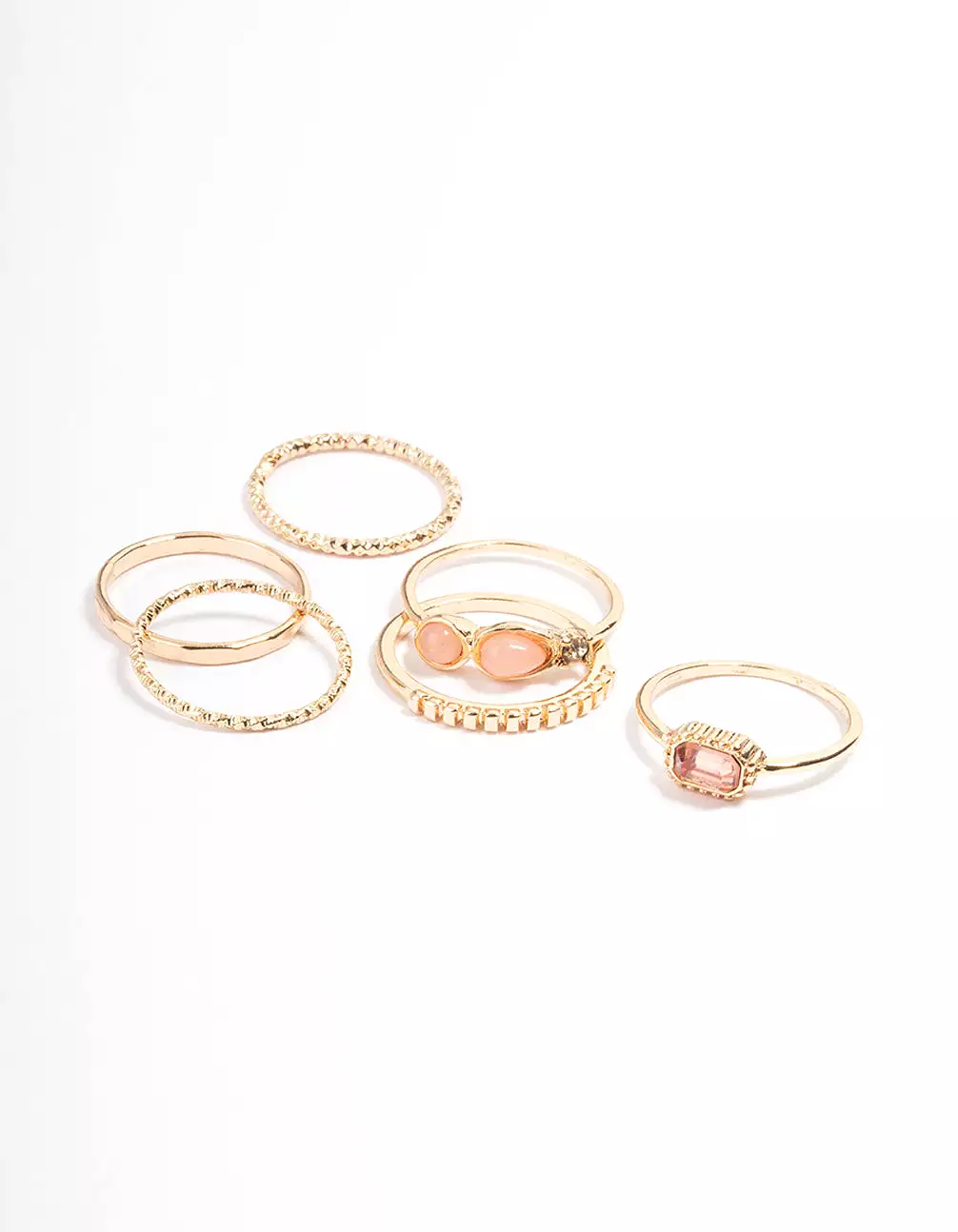 Gold Mix Stone Ring 6-Pack