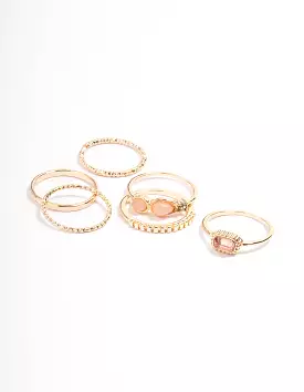 Gold Mix Stone Ring 6-Pack