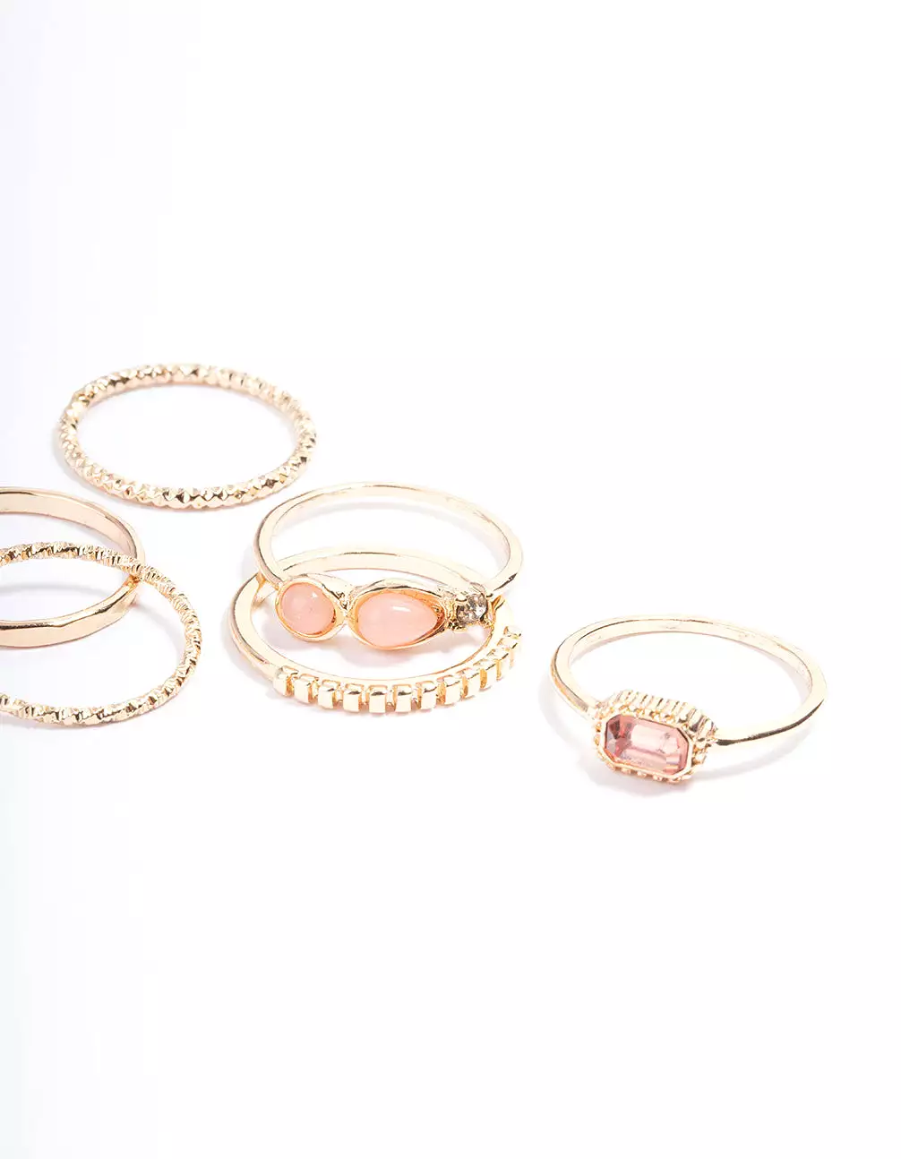 Gold Mix Stone Ring 6-Pack