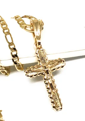 Gold Plated Classic Cross Jesus Crucifix 24 Chain Cruz Crucifijo 24