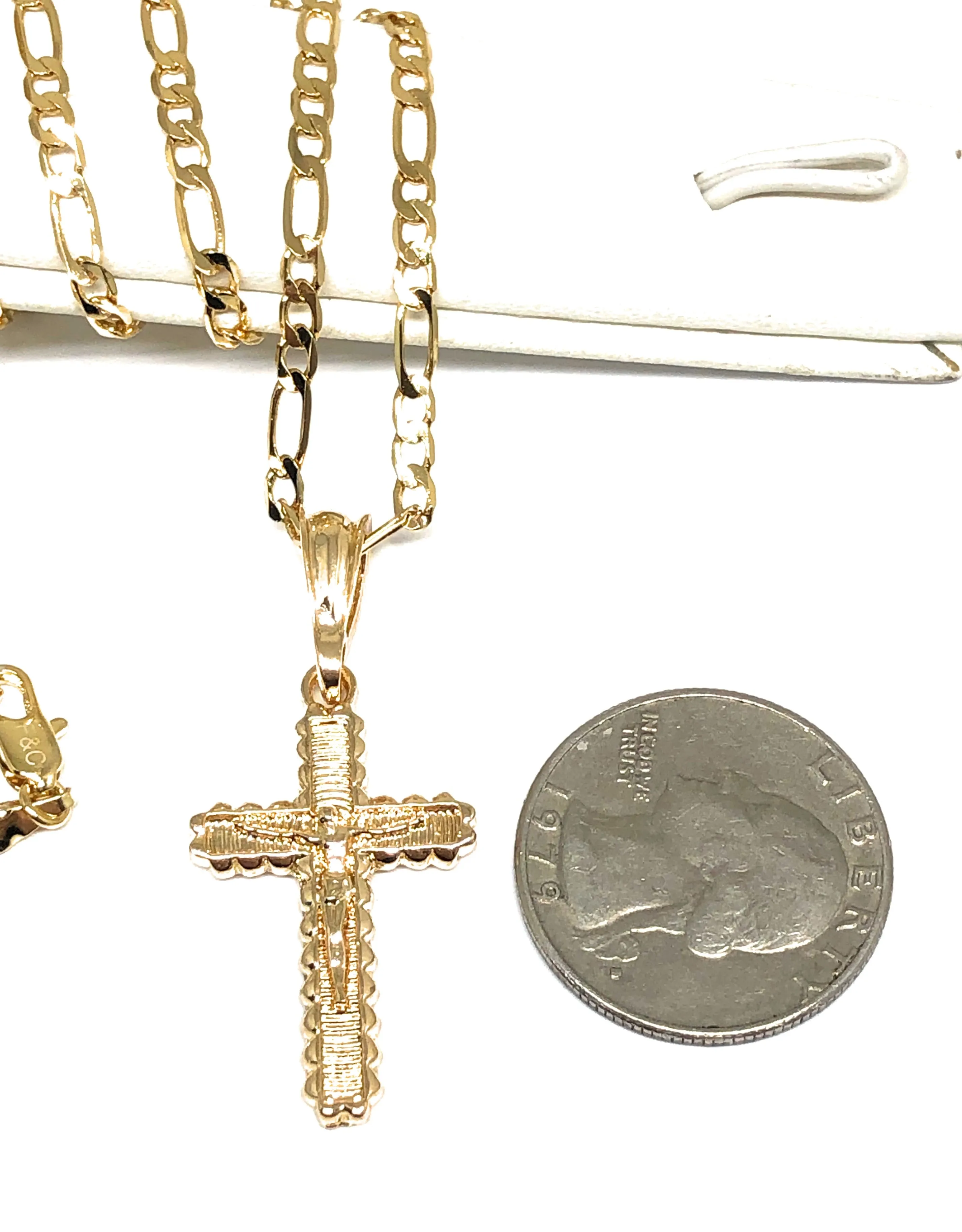 Gold Plated Classic Cross Jesus Crucifix 24 Chain Cruz Crucifijo 24