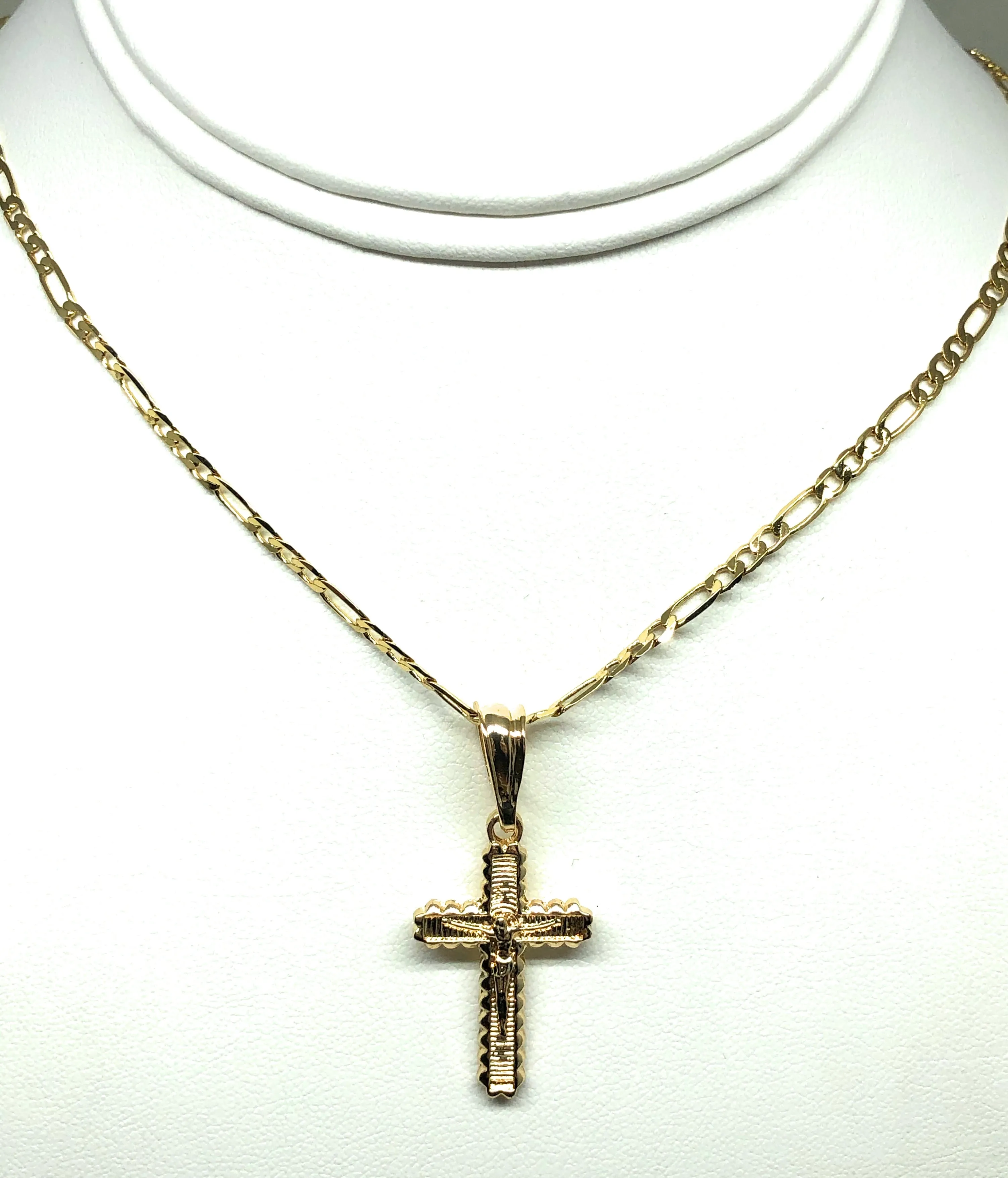 Gold Plated Classic Cross Jesus Crucifix 24 Chain Cruz Crucifijo 24