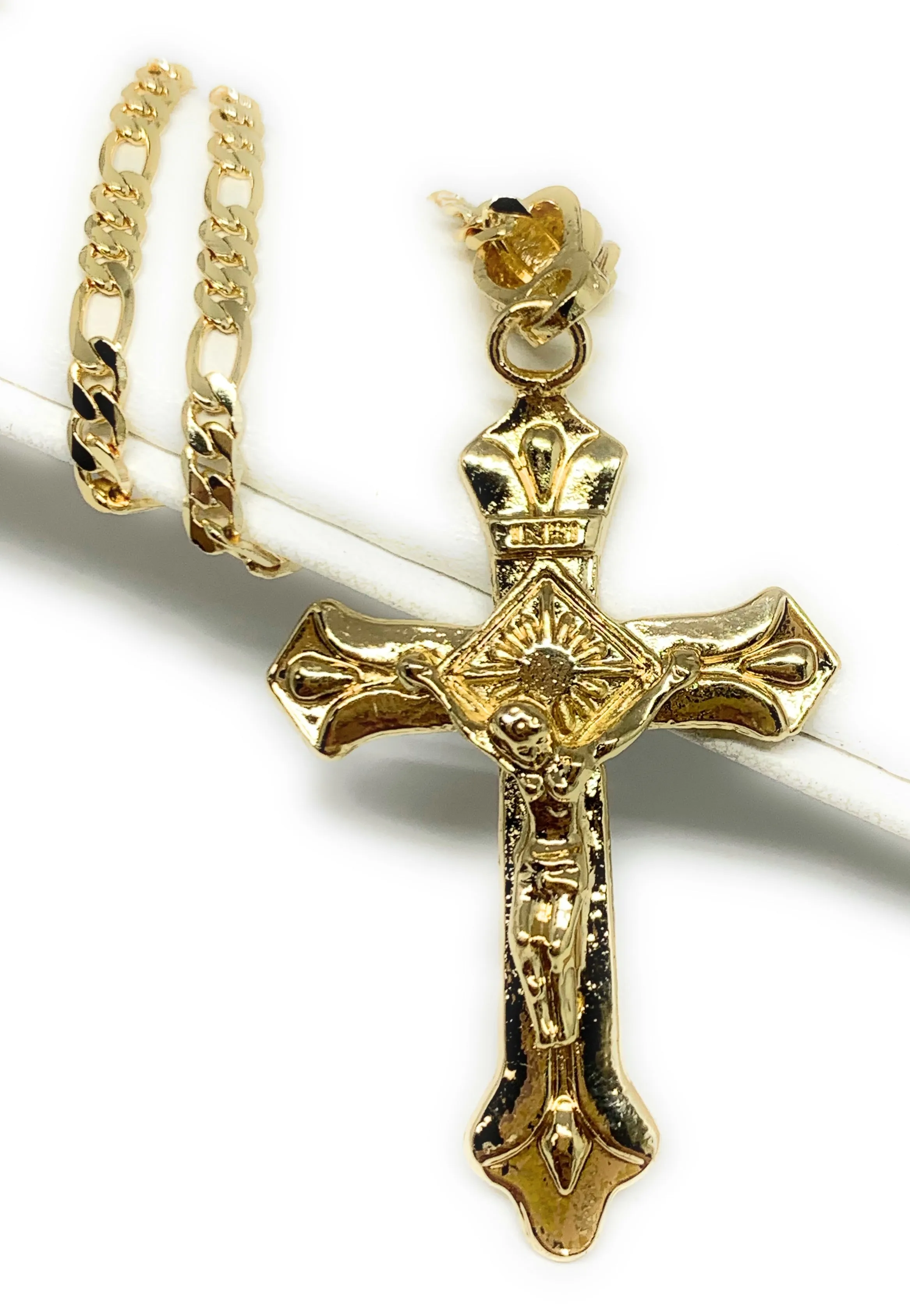 Gold Plated Classic INRI Cross Jesus Crucifix 24 Chain Cruz Crucifijo