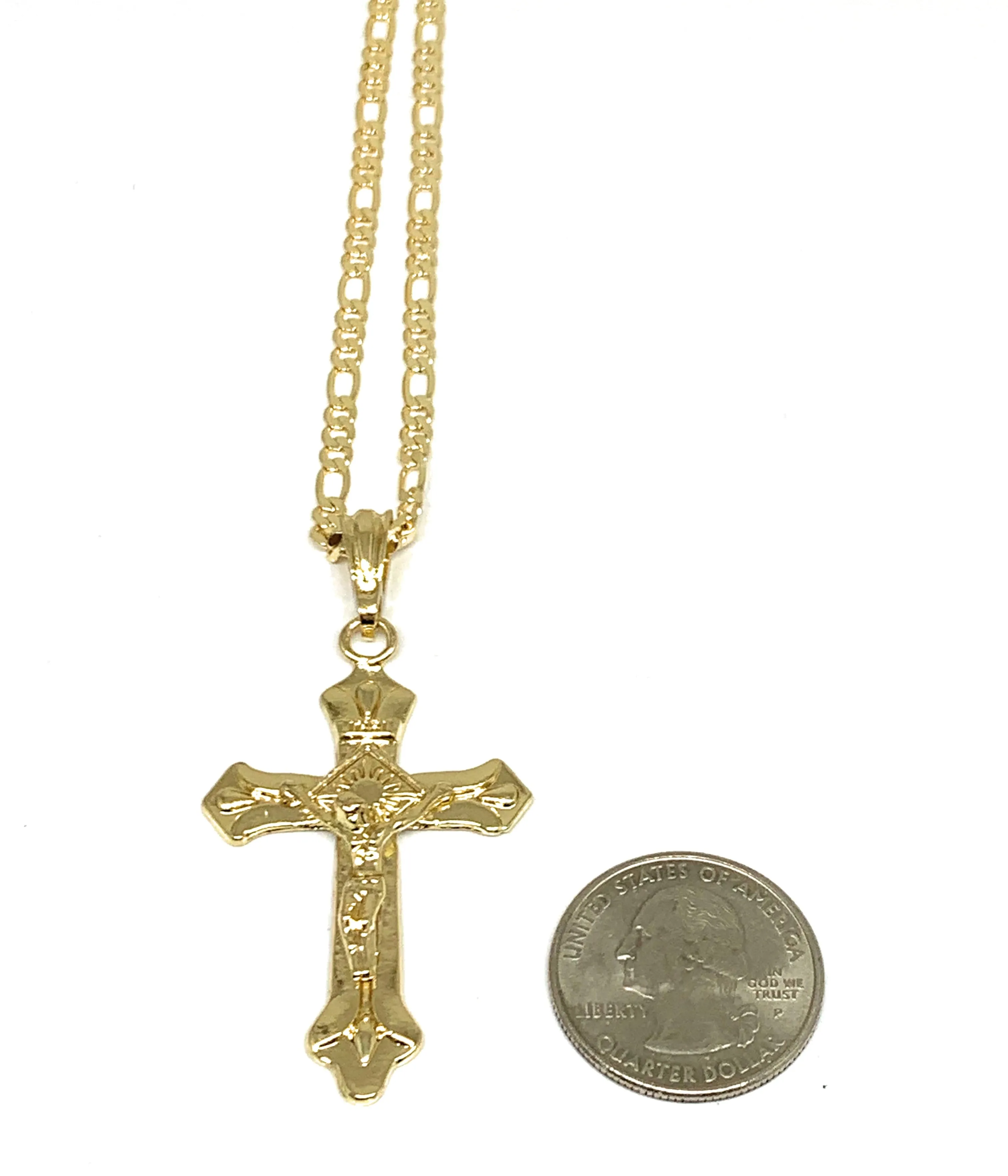 Gold Plated Classic INRI Cross Jesus Crucifix 24 Chain Cruz Crucifijo