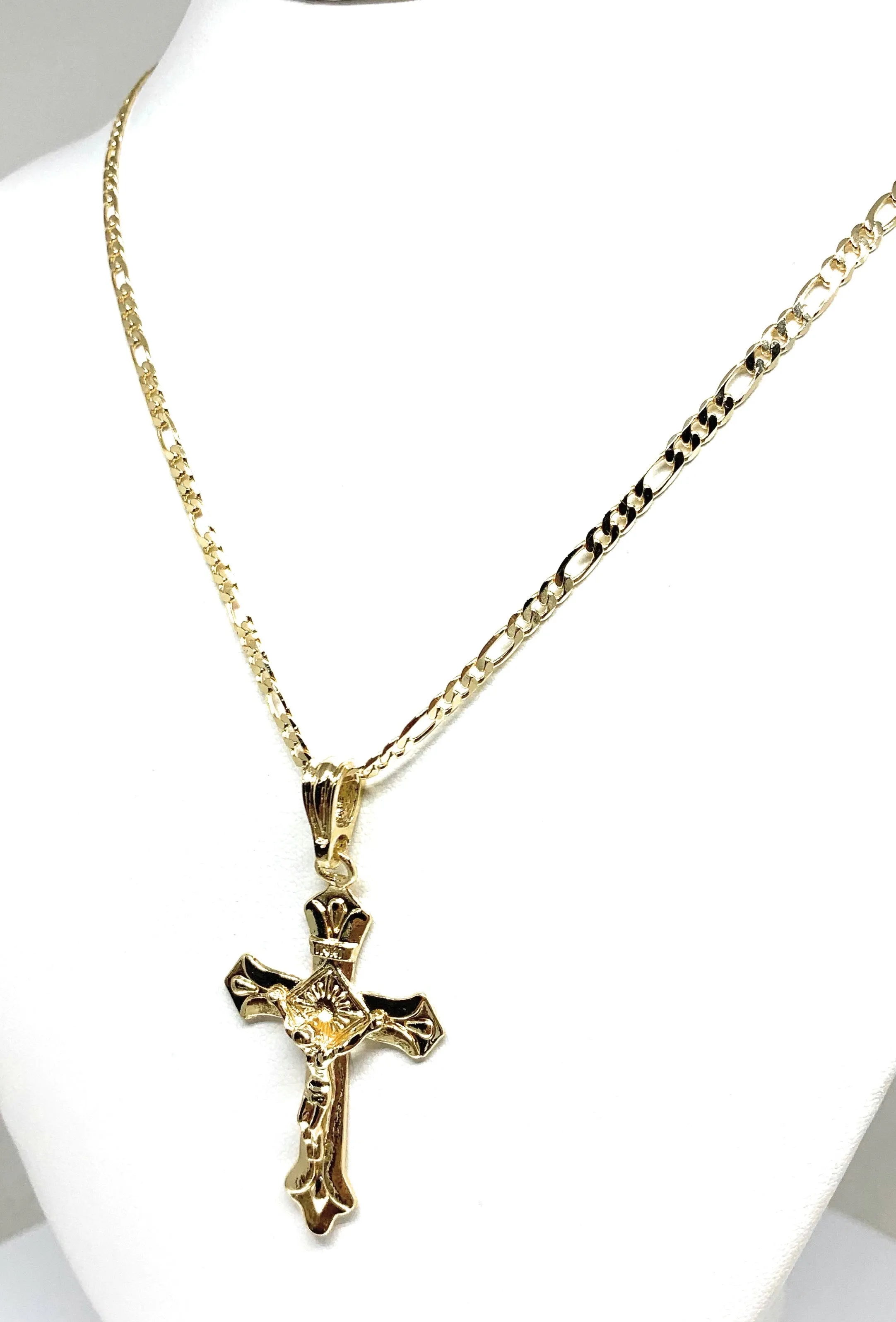 Gold Plated Classic INRI Cross Jesus Crucifix 24 Chain Cruz Crucifijo