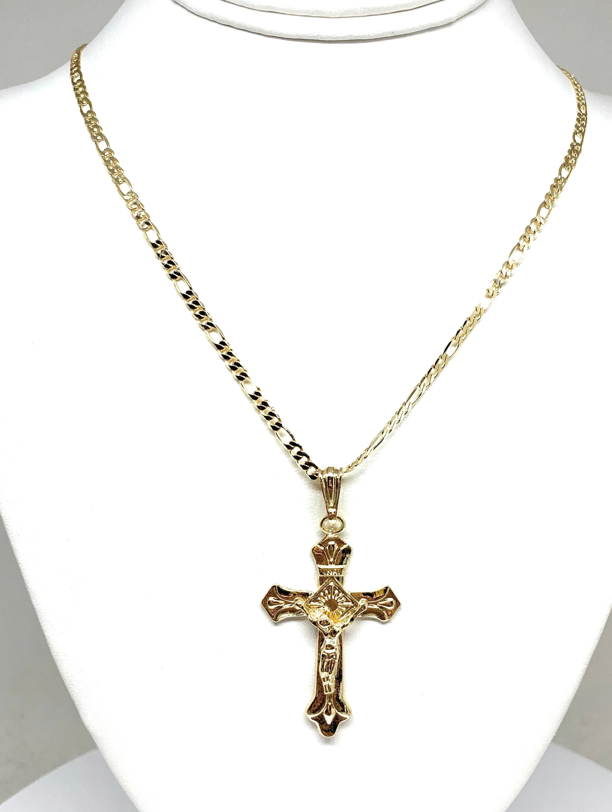 Gold Plated Classic INRI Cross Jesus Crucifix 24 Chain Cruz Crucifijo