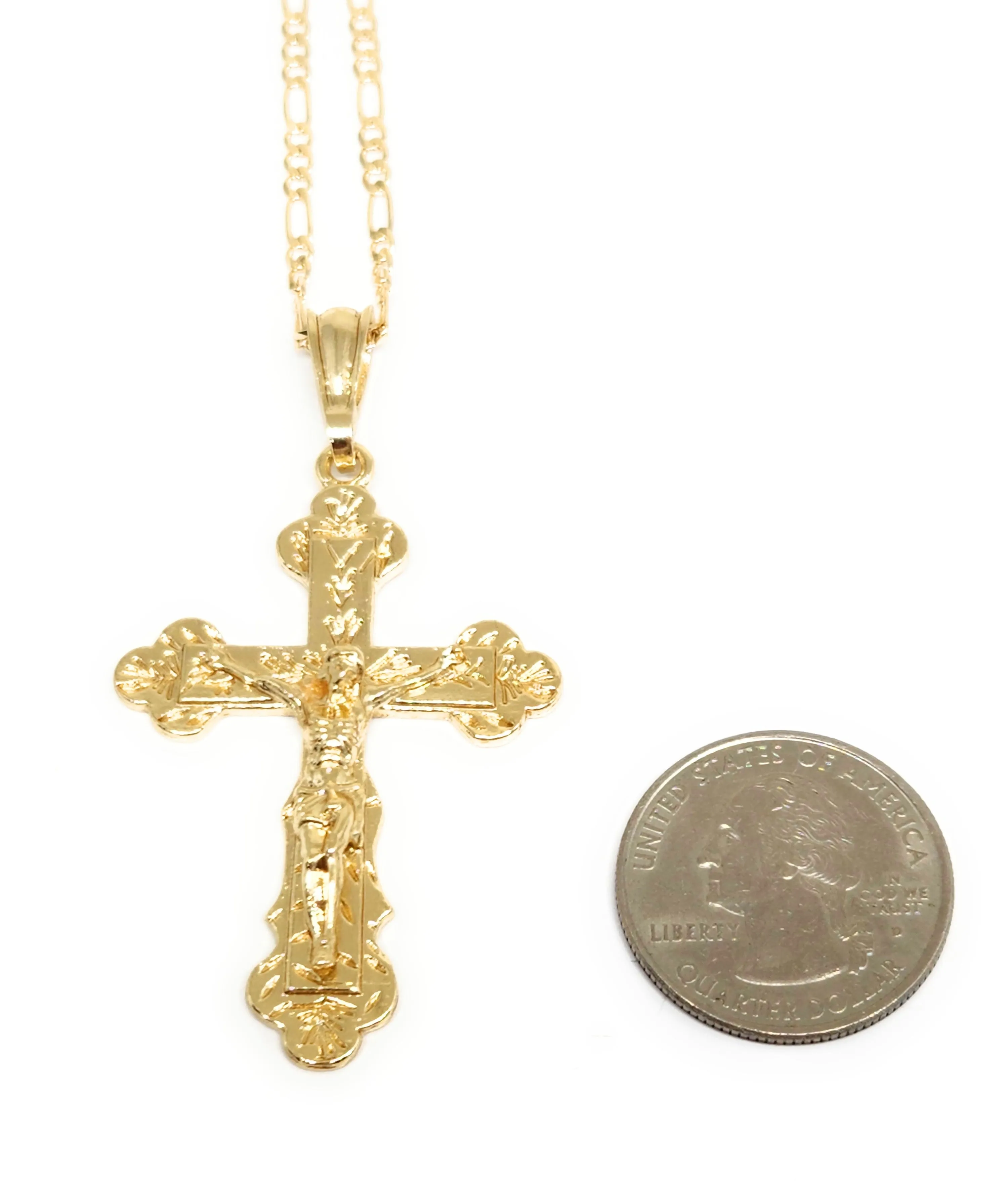 Gold Plated CLASSIC Jesus Cross Crucifix 24” Necklace Cruz Crucifijo