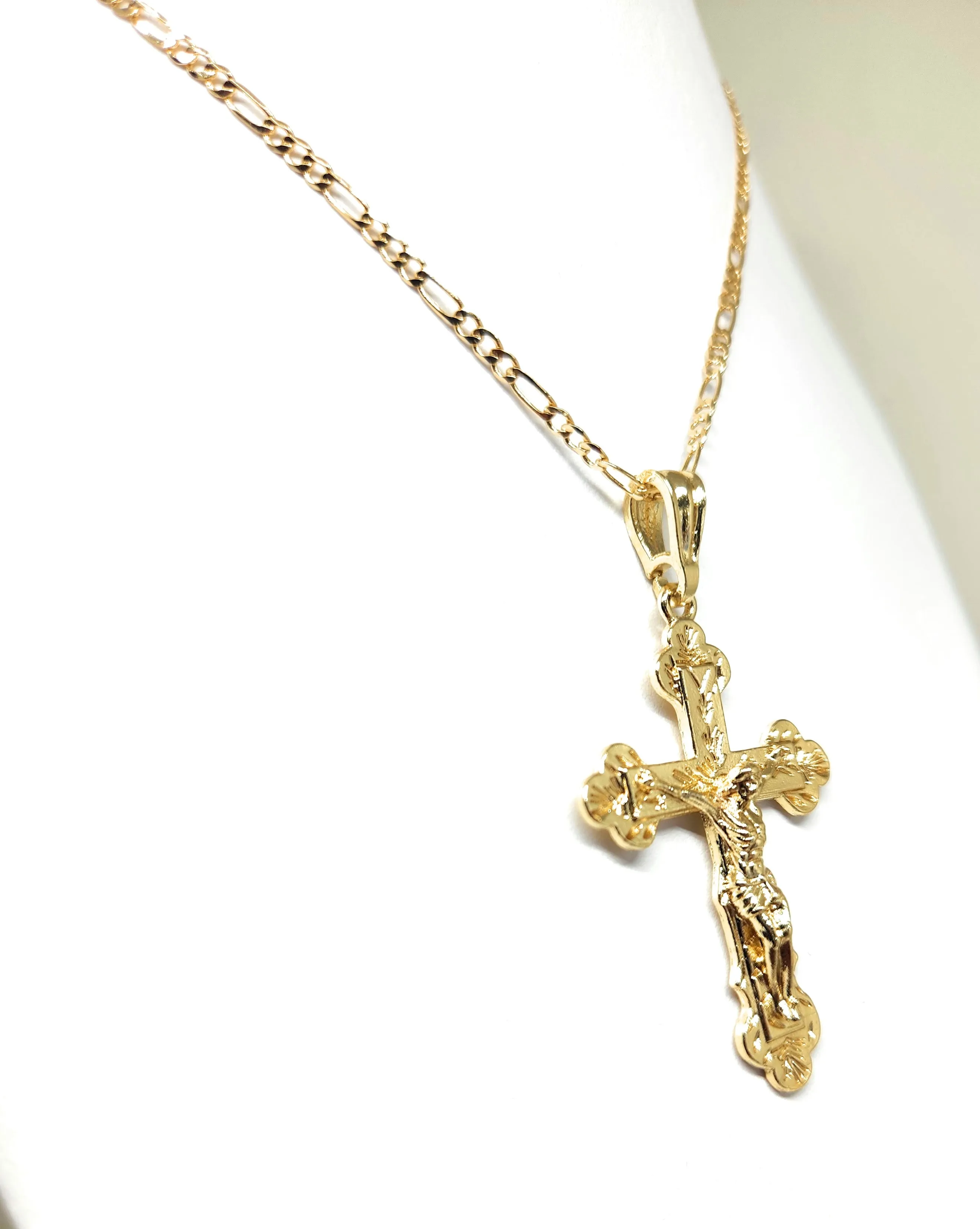 Gold Plated CLASSIC Jesus Cross Crucifix 24” Necklace Cruz Crucifijo