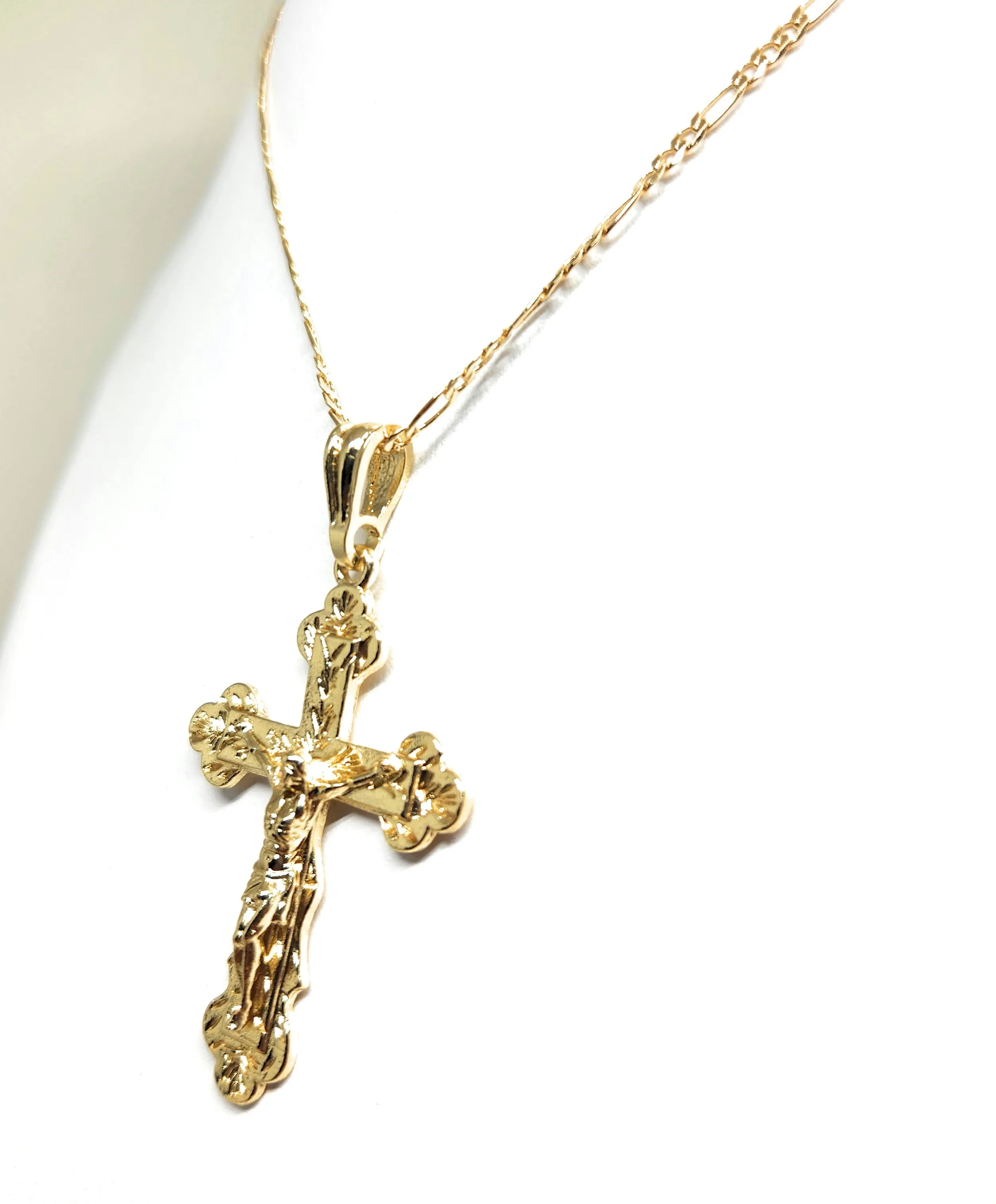 Gold Plated CLASSIC Jesus Cross Crucifix 24” Necklace Cruz Crucifijo