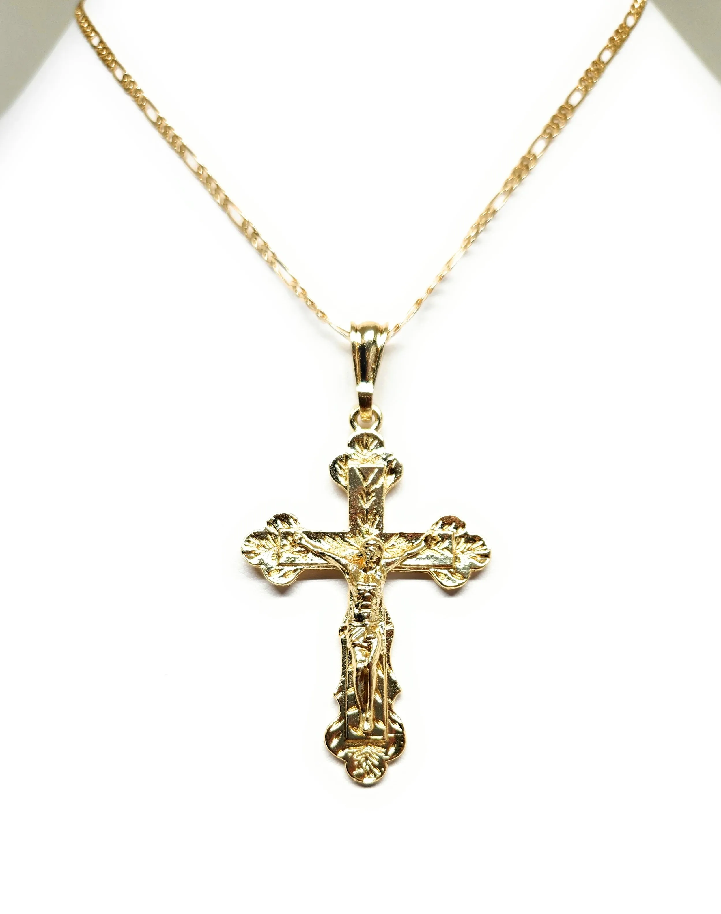 Gold Plated CLASSIC Jesus Cross Crucifix 24” Necklace Cruz Crucifijo