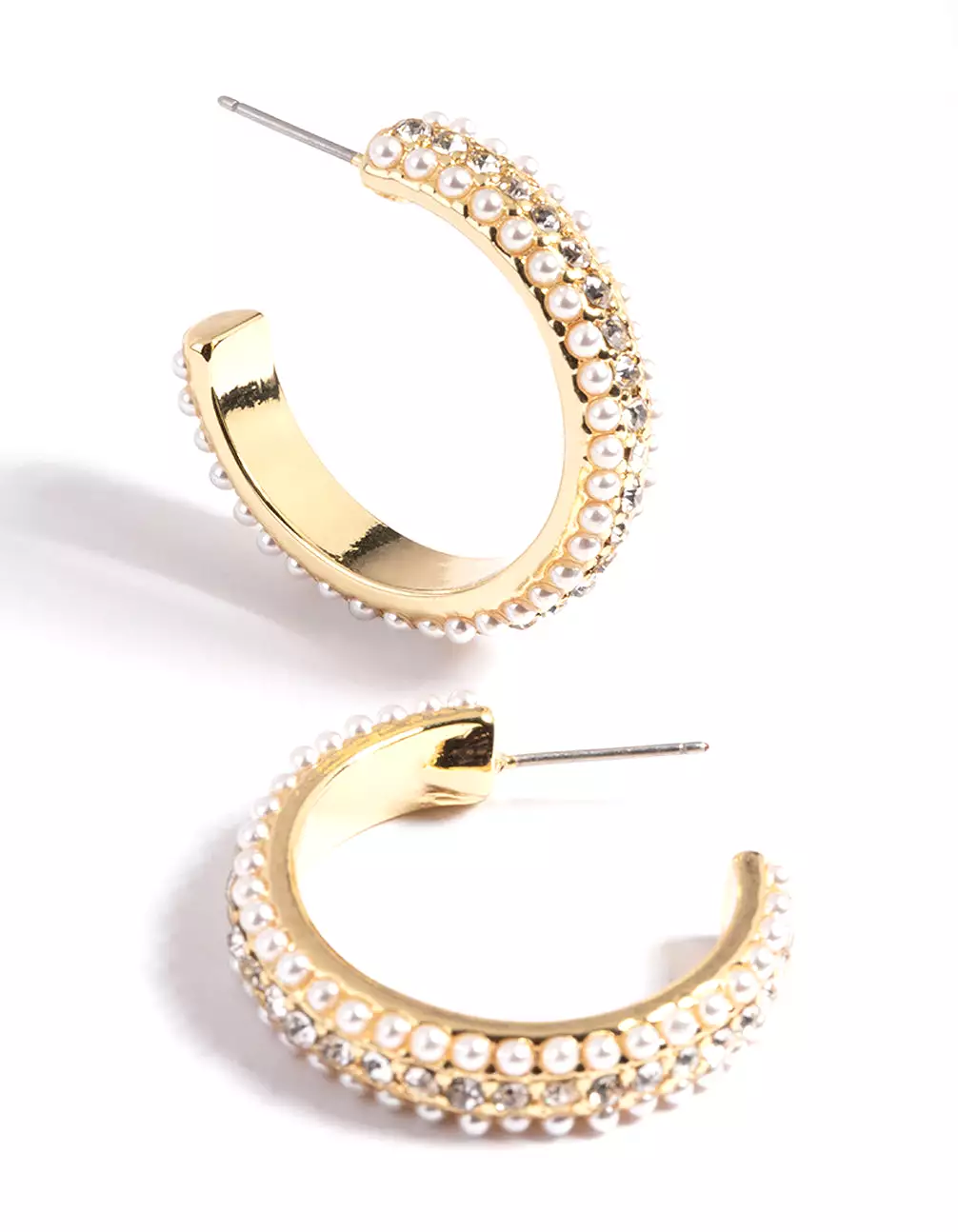 Gold Plated Diamond & Pearl Large Hoop Earrings