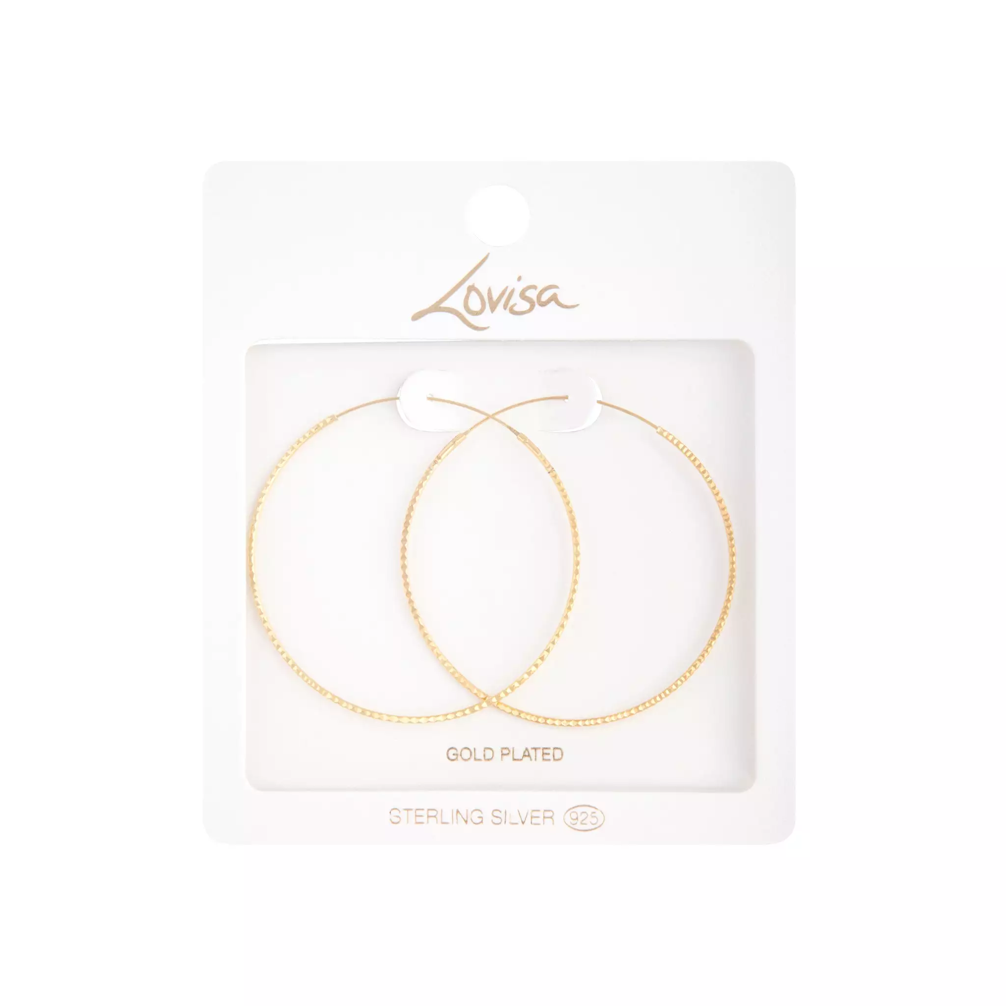 Gold Plated Sterling Silver Diamond Cut Hoop Earrings