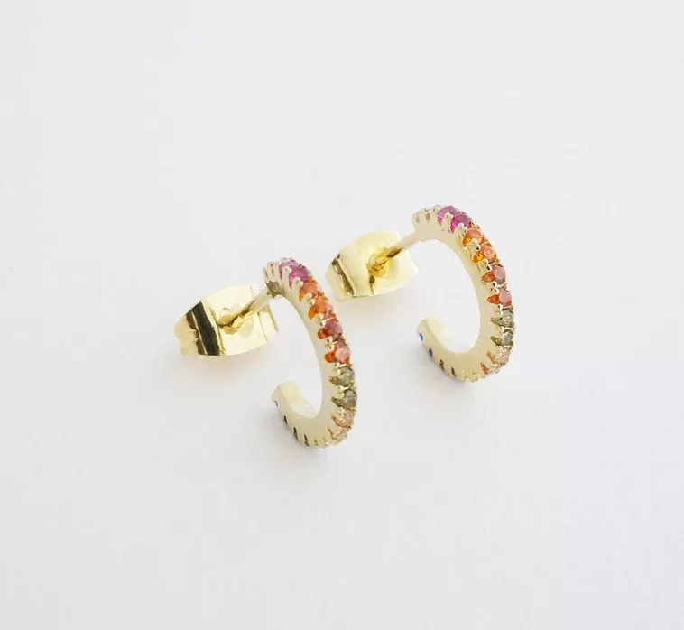 Gold Rainbow Crystal Hoop Earrings